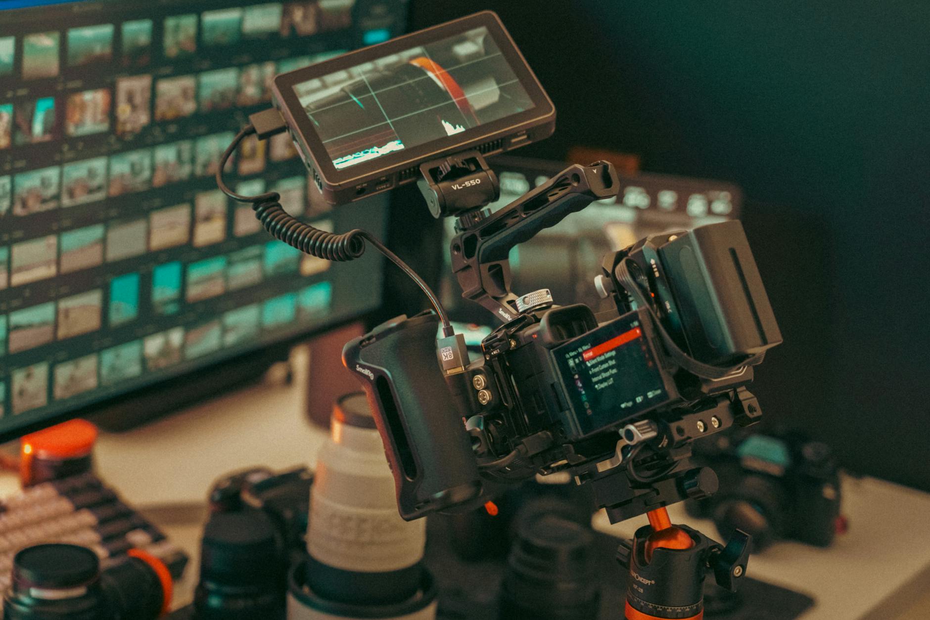 Professional Video Camera Setup Studio Monitor Editing Interface